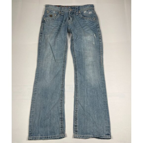 Rock Revival Other - Rock Revival Men Ty 31 Relaxed Straight Blue Denim Jeans Thick Stitch Y2K